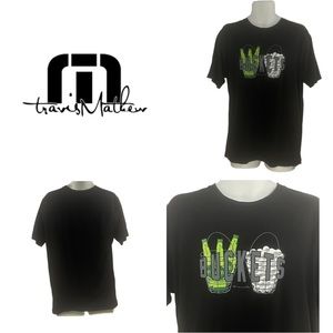 Travis Mathew "Buckets" Black Graphic T-Shirt, Size L, Beer & Golf Design